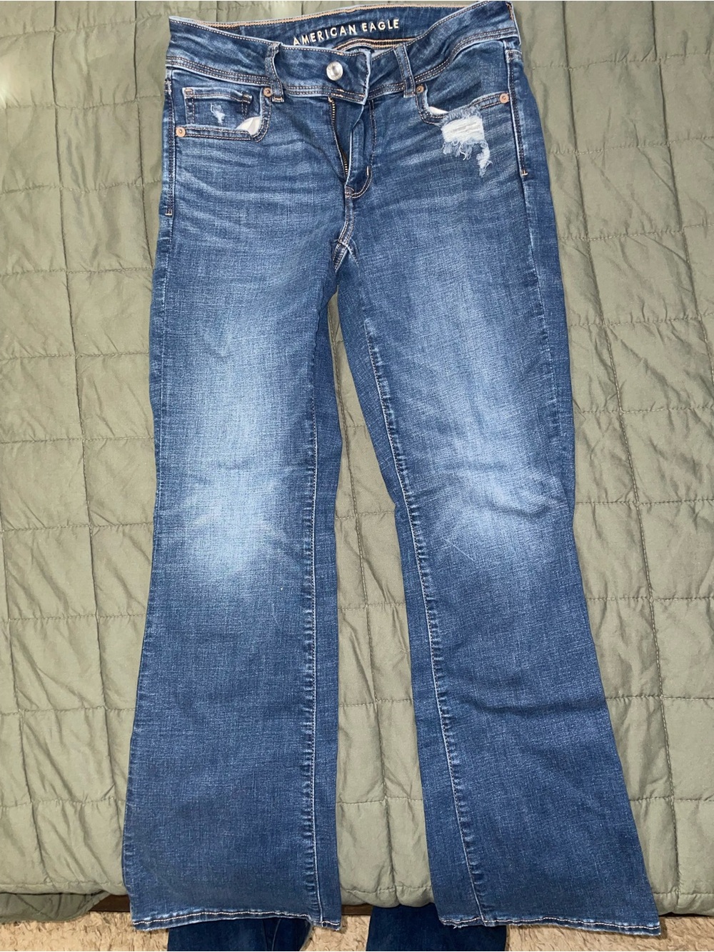American Eagle Outfitters Blue Distressed Flare Jeans